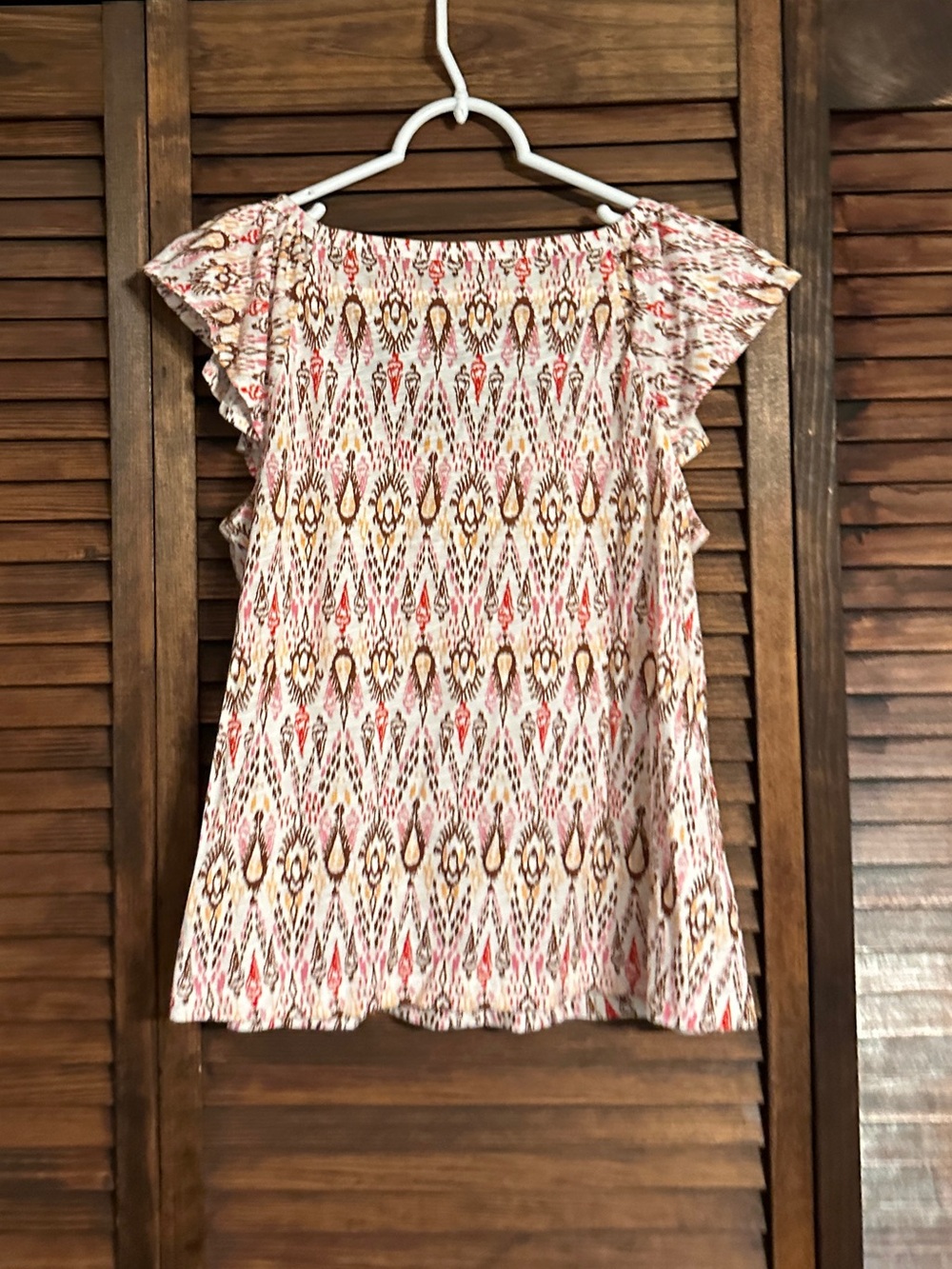 NWT - LOFT Pink and Cream Ikat Flutter Sleeve Cotton Tee - Picture 2 of 4